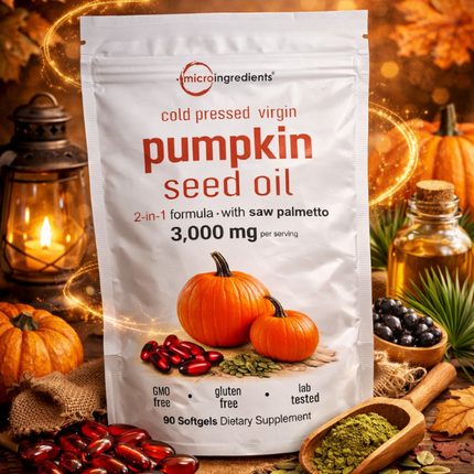 Pumpkin Seed Oil Microingredients® 3000 mg + Saw Palmetto Apoya tu Salud Prostática y fortalece tu cabello desde hoy